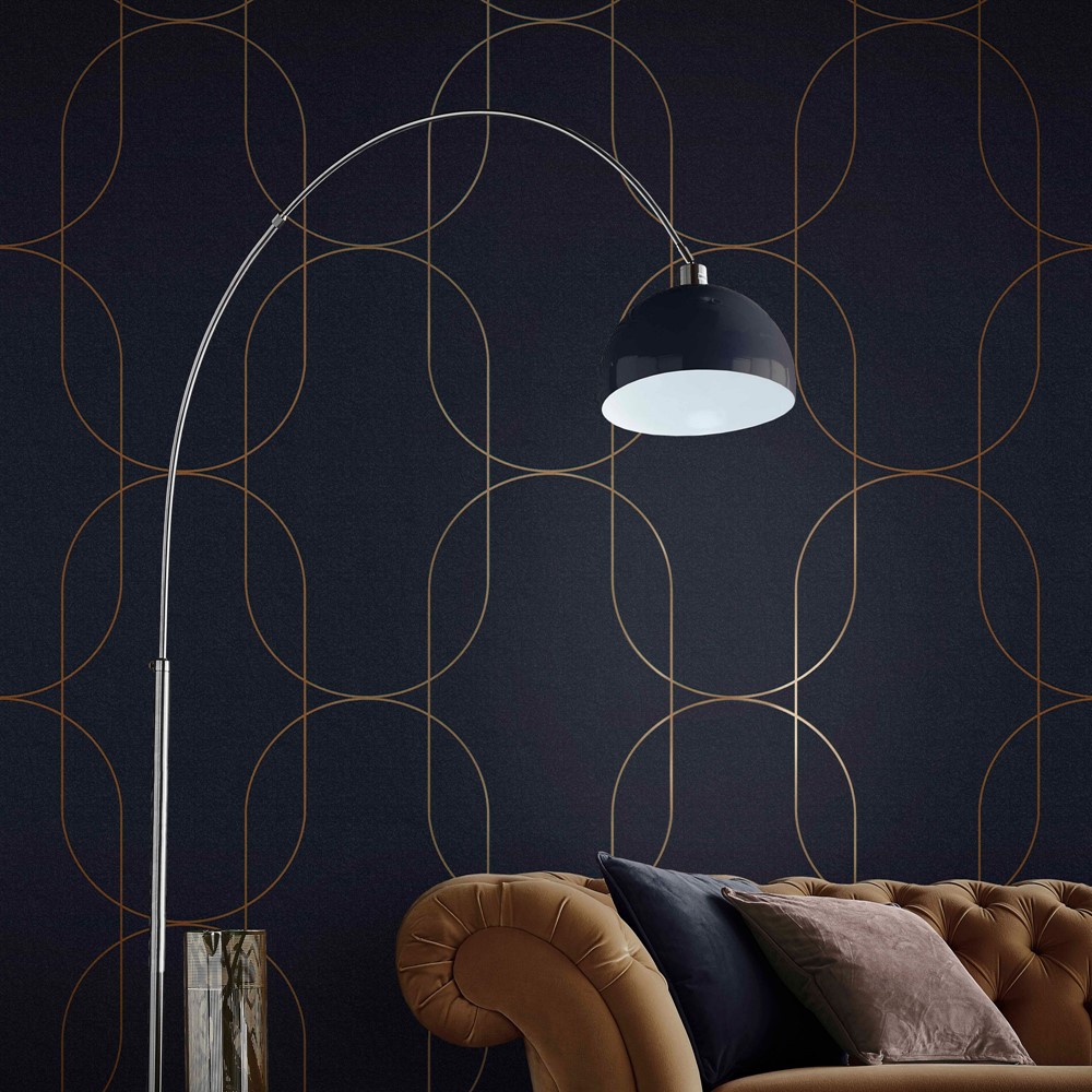 Palais Wallpaper 112189 by Graham & Brown in Navy & Copper